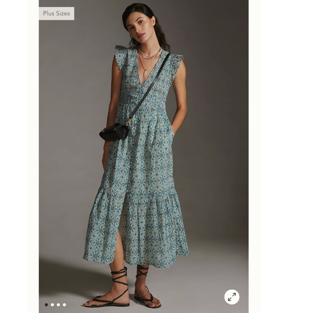 Anthropologie Blue Floral Midi Dress